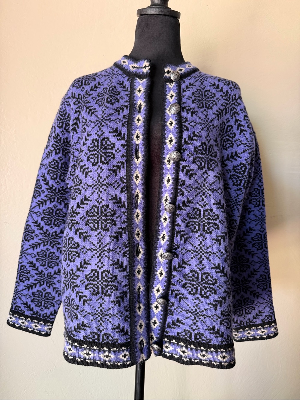 Nordic fair isle vintage l l bean cotton cardigan sweater medium merino wool